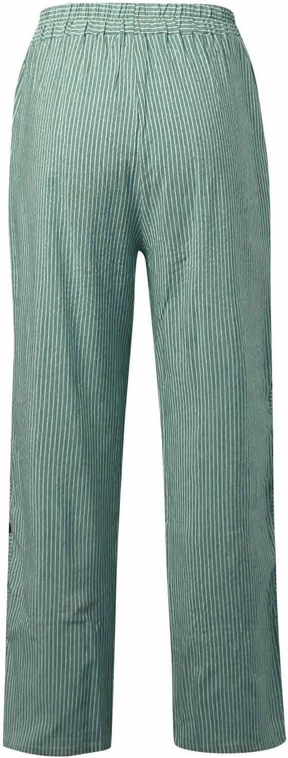Womens Linen Pants High Waisted Summer Beach Pants Elastic Waist Tapered Pants, Small-5X-Large, Beige