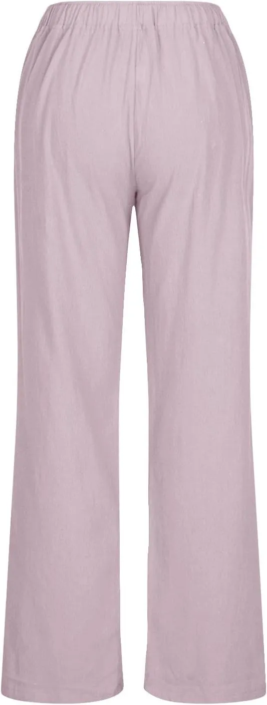 Womens Linen Pants High Waisted Summer Flowy Lightweight Elegant Straight Fashion Vacation Trousers with Pockets