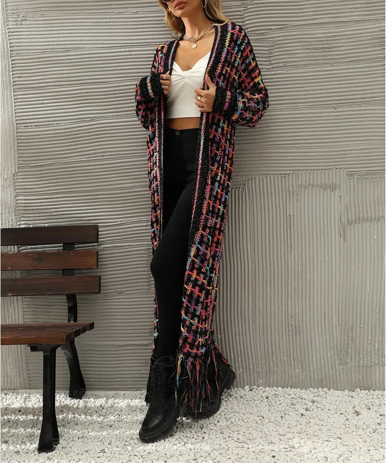 Women's Long Sleeves Sweaters Soft Knit Leopard Open Front Long Sleeve Cardigan Outwear