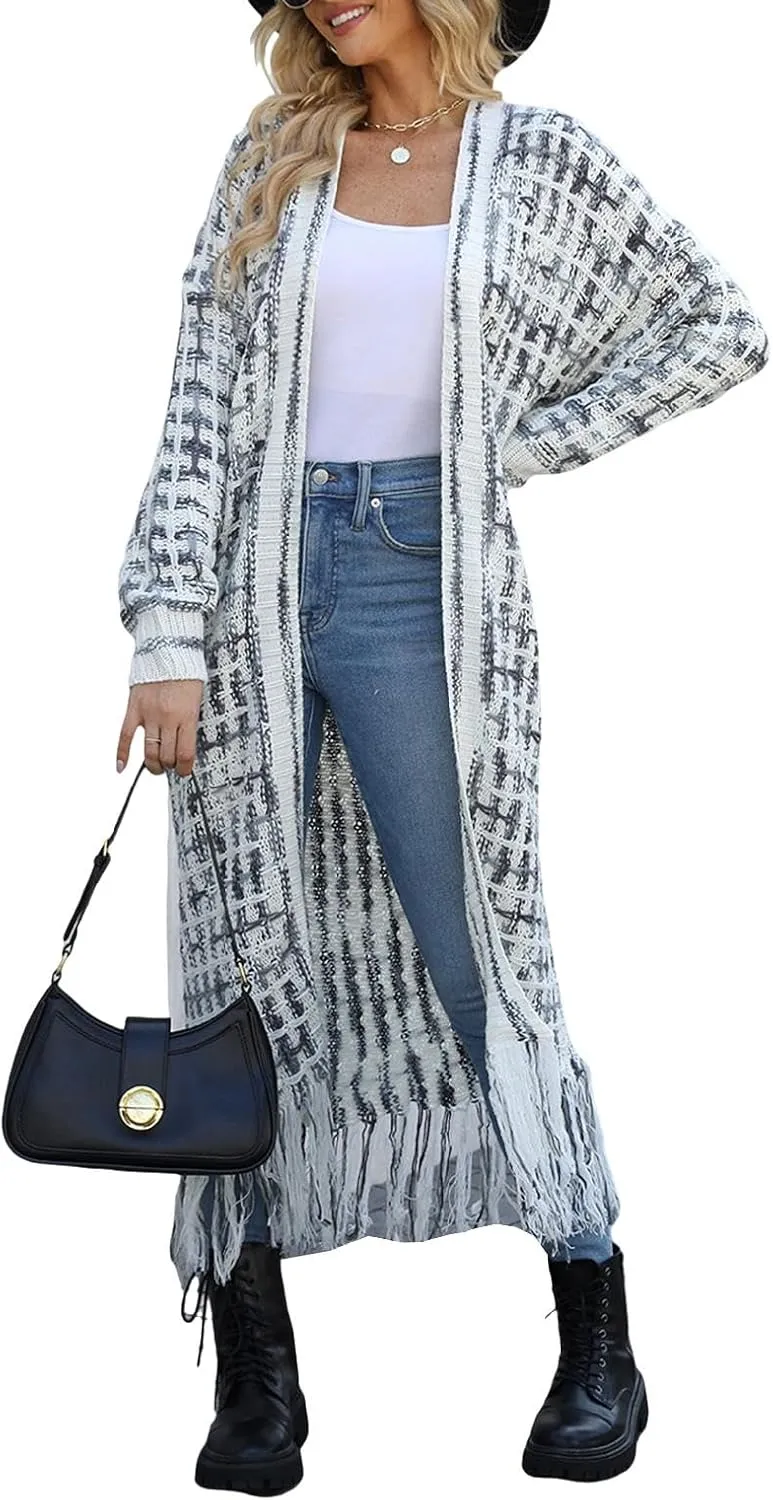 Women's Long Sleeves Sweaters Soft Knit Leopard Open Front Long Sleeve Cardigan Outwear