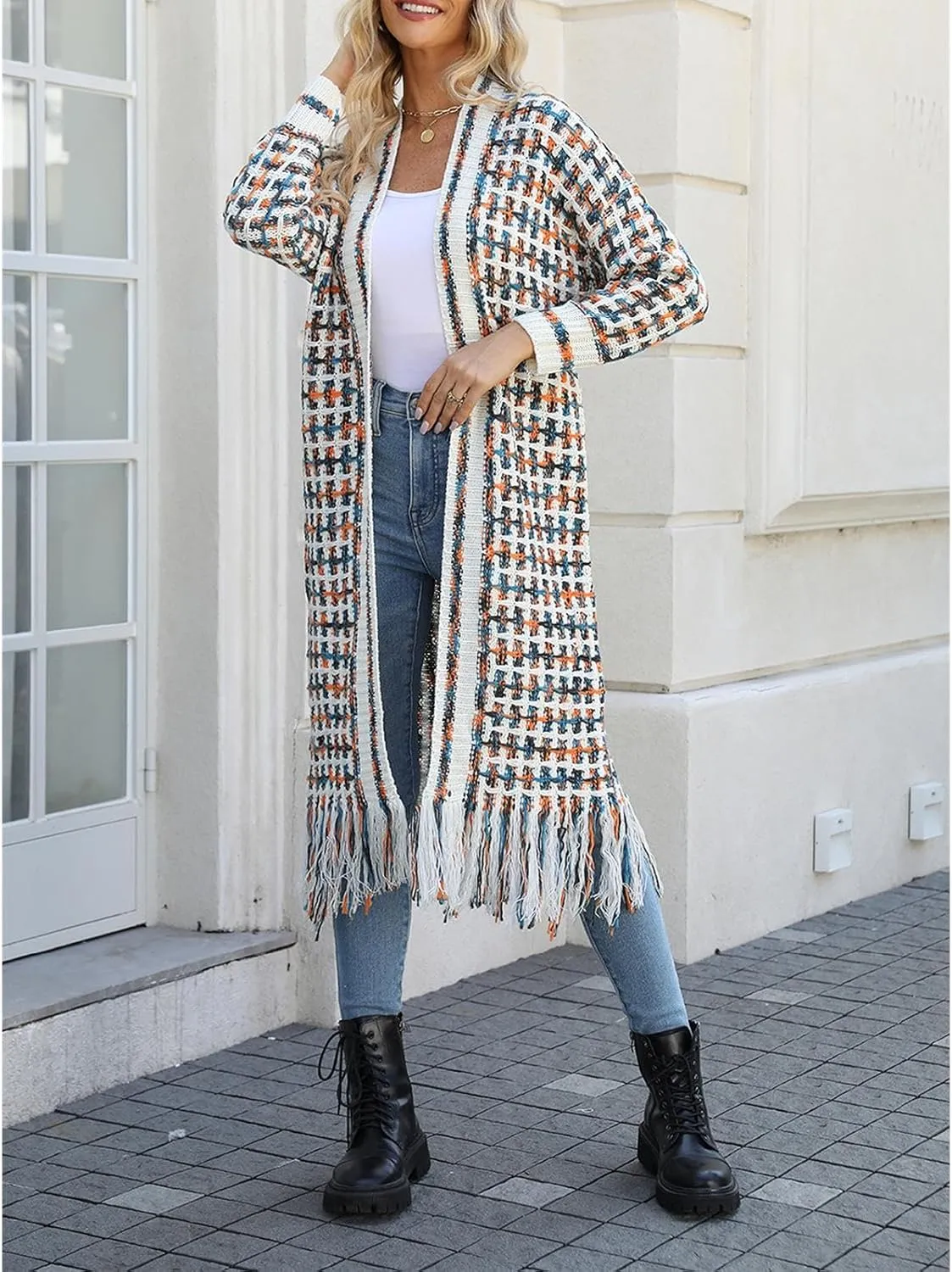 Women's Long Sleeves Sweaters Soft Knit Leopard Open Front Long Sleeve Cardigan Outwear