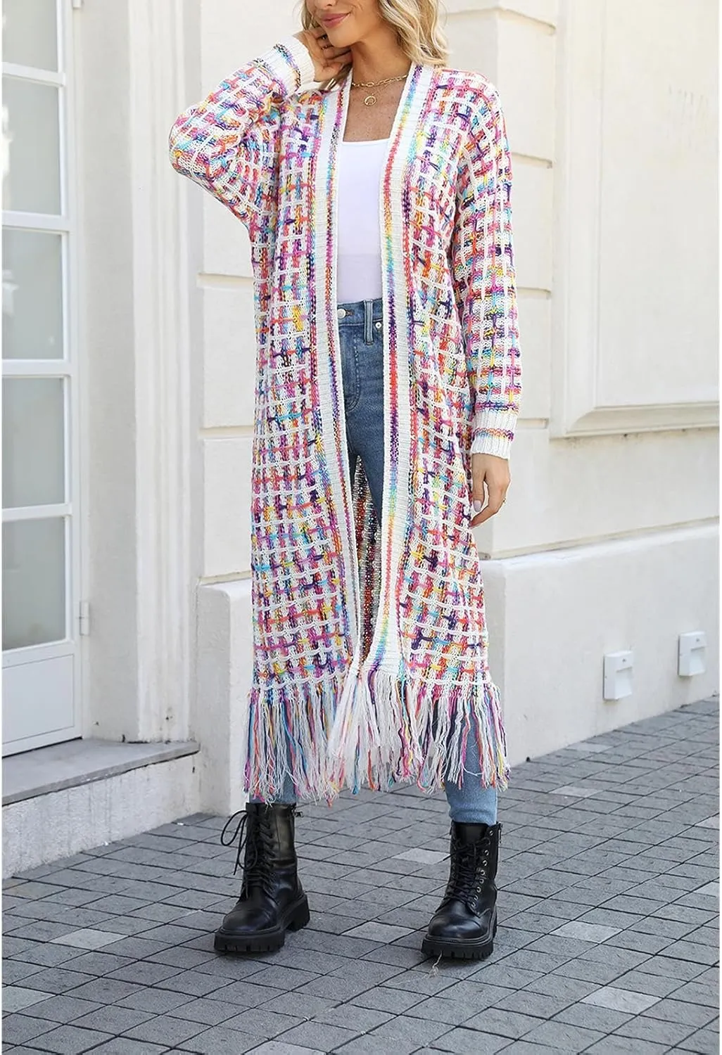 Women's Long Sleeves Sweaters Soft Knit Leopard Open Front Long Sleeve Cardigan Outwear
