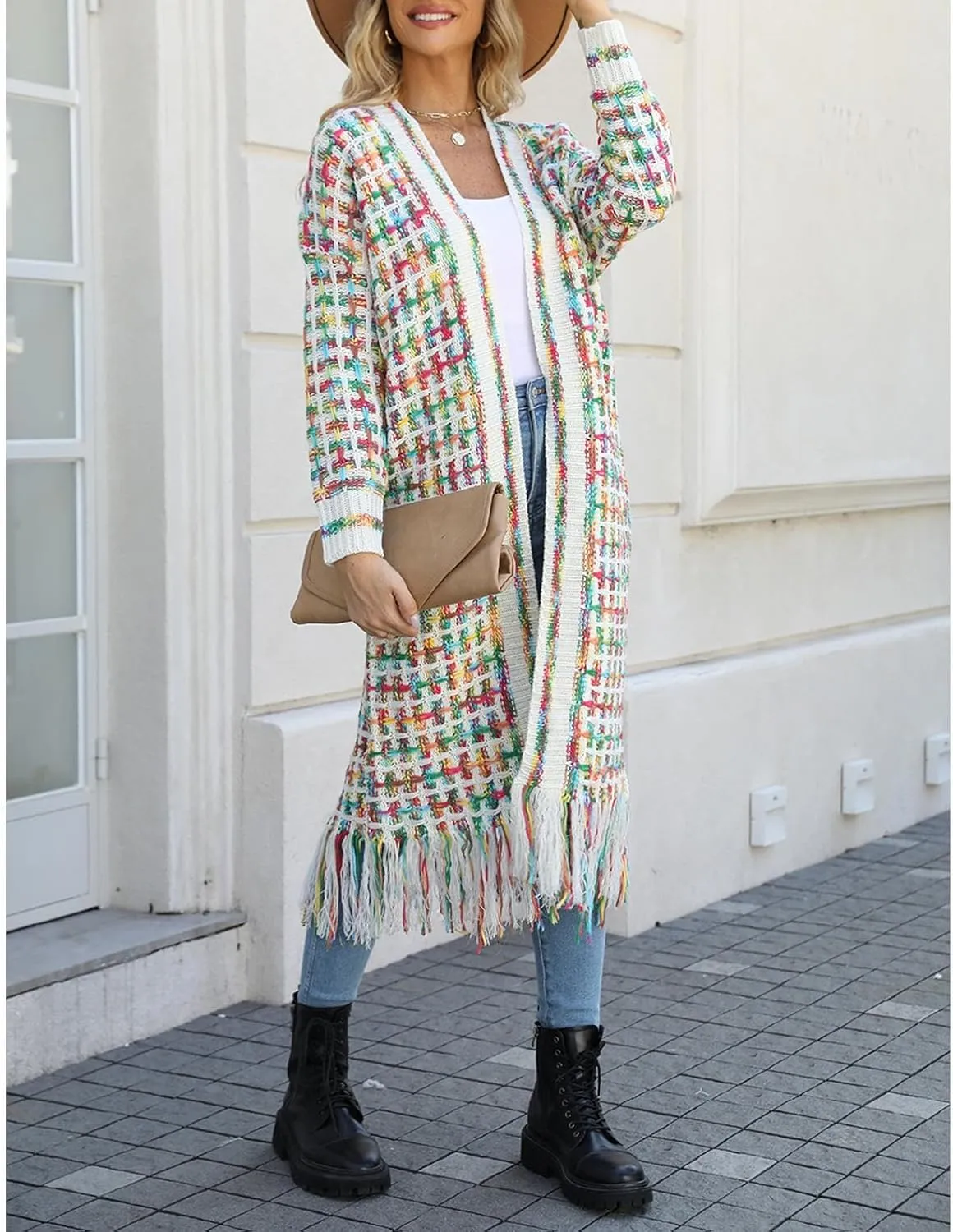 Women's Long Sleeves Sweaters Soft Knit Leopard Open Front Long Sleeve Cardigan Outwear