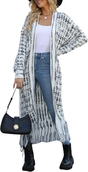 Women's Long Sleeves Sweaters Soft Knit Leopard Open Front Long Sleeve Cardigan Outwear