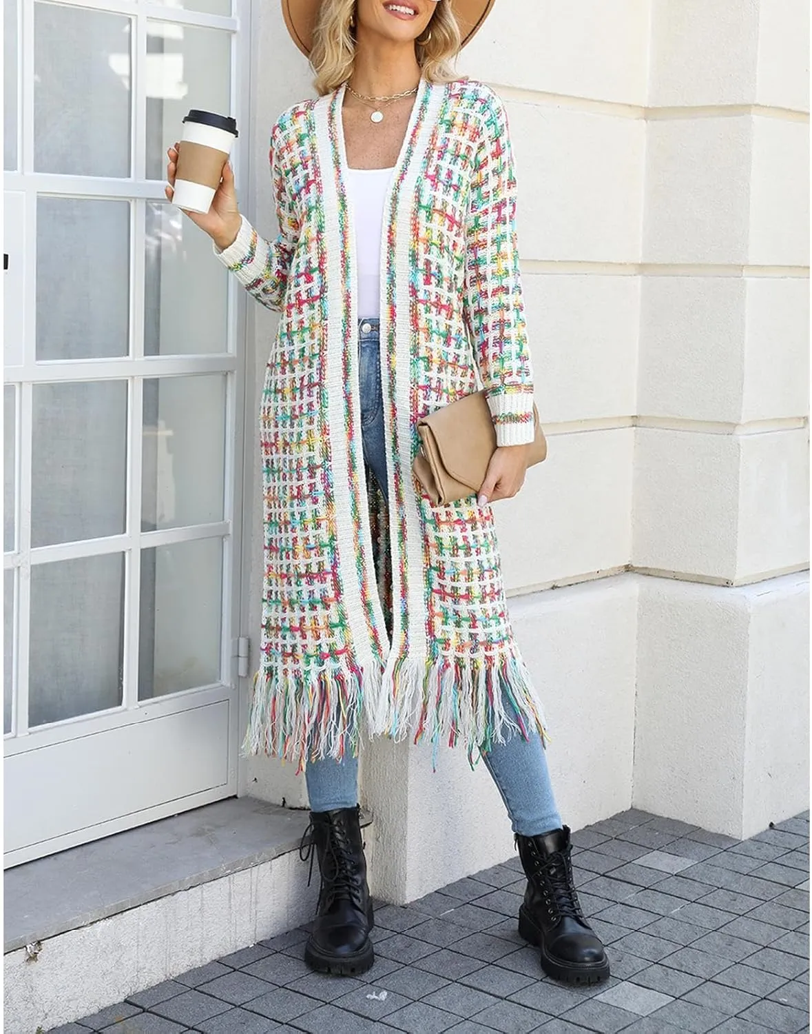 Women's Long Sleeves Sweaters Soft Knit Leopard Open Front Long Sleeve Cardigan Outwear
