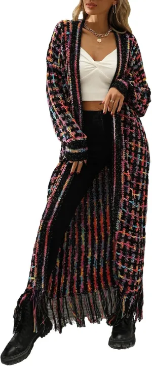 Women's Long Sleeves Sweaters Soft Knit Leopard Open Front Long Sleeve Cardigan Outwear