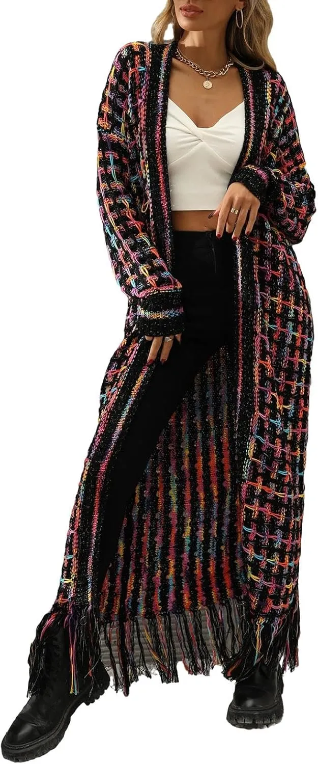 Women's Long Sleeves Sweaters Soft Knit Leopard Open Front Long Sleeve Cardigan Outwear