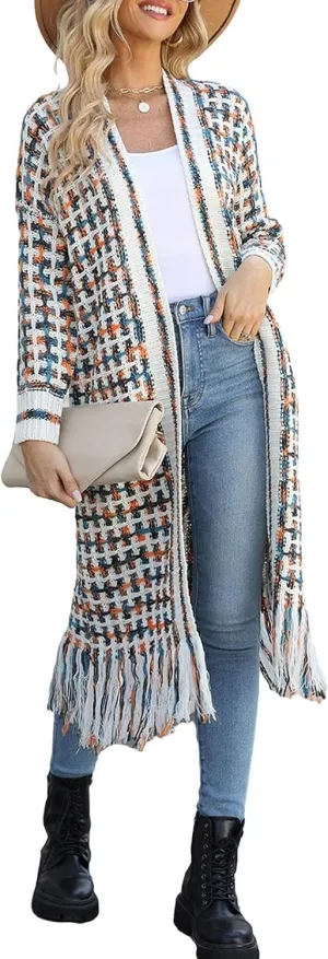 Women's Long Sleeves Sweaters Soft Knit Leopard Open Front Long Sleeve Cardigan Outwear