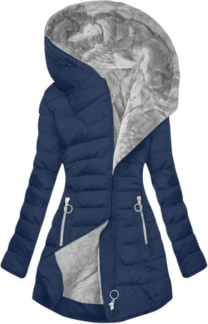 Women's Long Warm Thickened Winter Coat Offer Sherpa Lined Down Jacket Winter Cotton Padded Jacket Waterproof Fleece Coats Outdoor Women's Jacket(Navy,XX-Large)