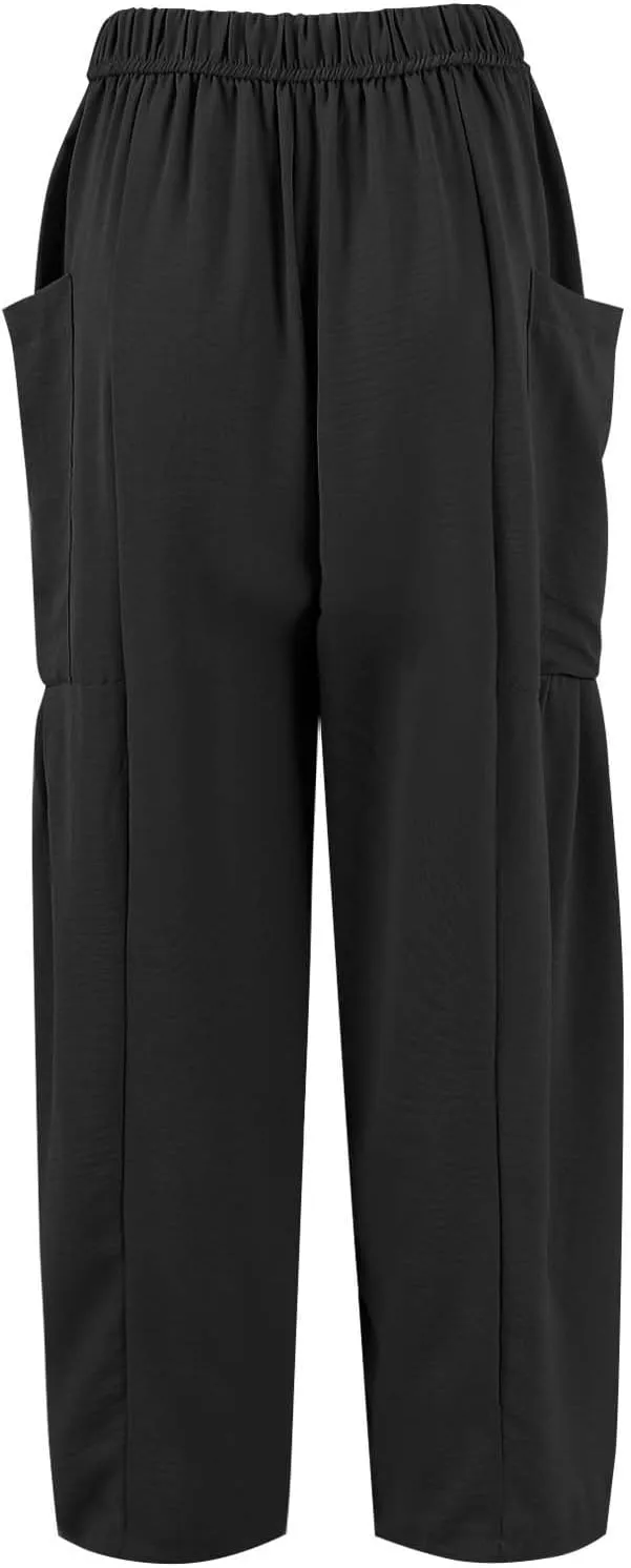 Womens Palazzo Pants Cotton Linen High Waisted Summer 2025 Pants Drawstring Wide Leg Multi-Pocket Solid Outfit Fashion