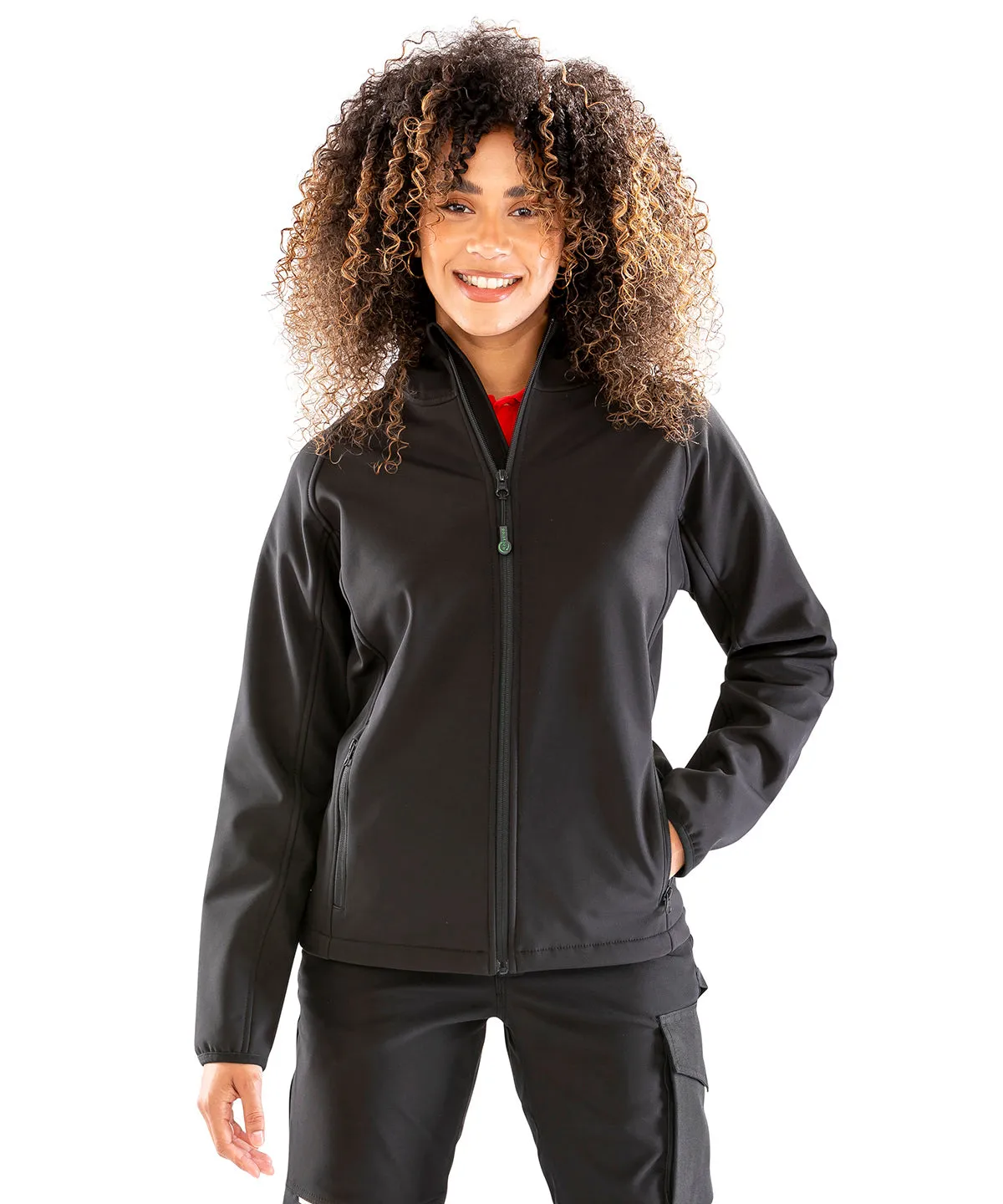 Womens recycled 3-layer printable hooded softshell | Black