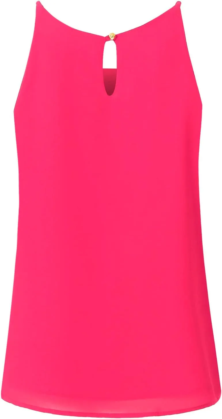 Women's Round Neck Pleated Double Layered Chiffon Cami Tank Top (S~3XL)