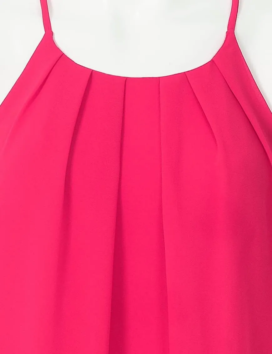 Women's Round Neck Pleated Double Layered Chiffon Cami Tank Top (S~3XL)