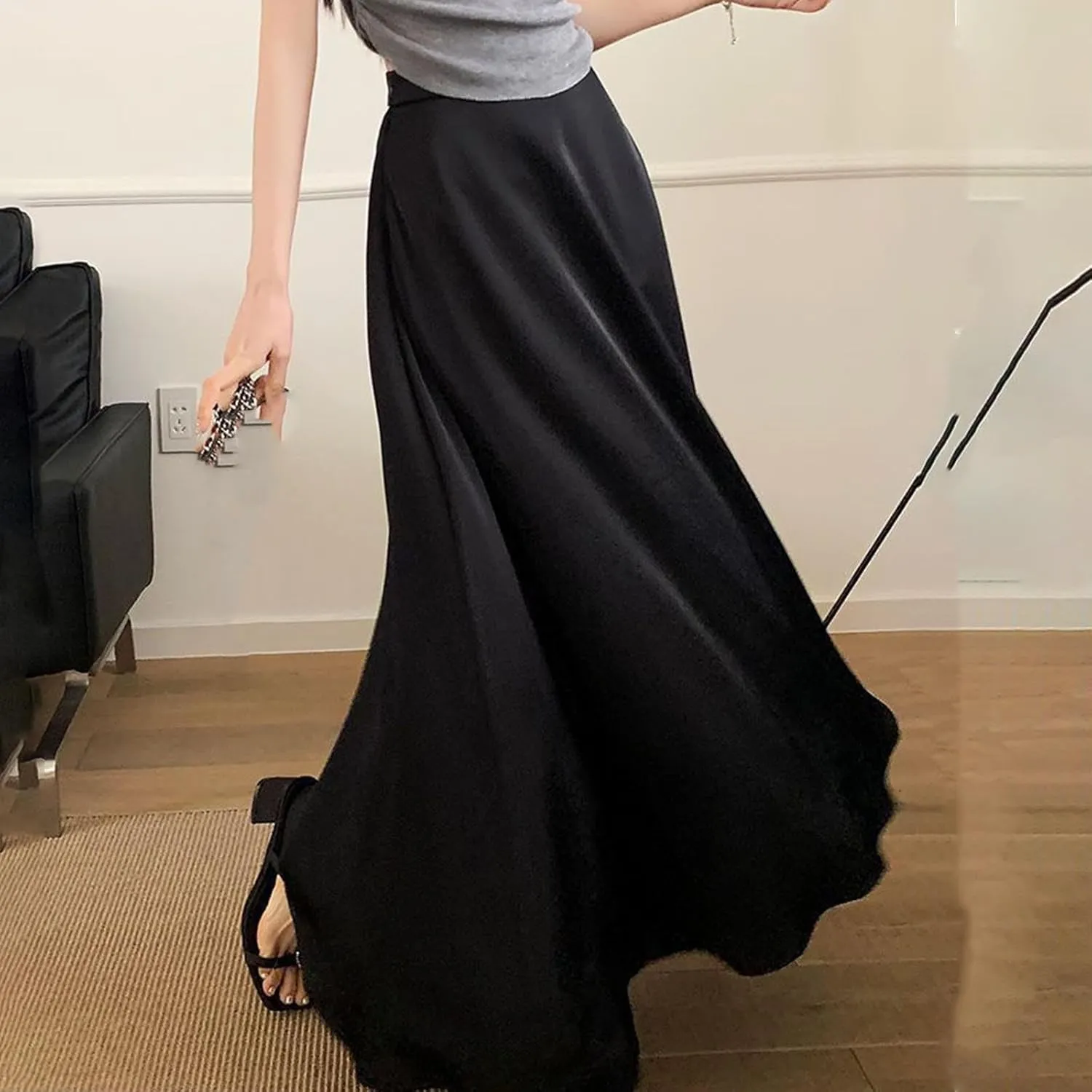 Womens Satin High Waisted Maxi Skirts 2025 Elegant Flowy Cocktail Party Wedding Dress Silk Casual A-Line Long Skirt
