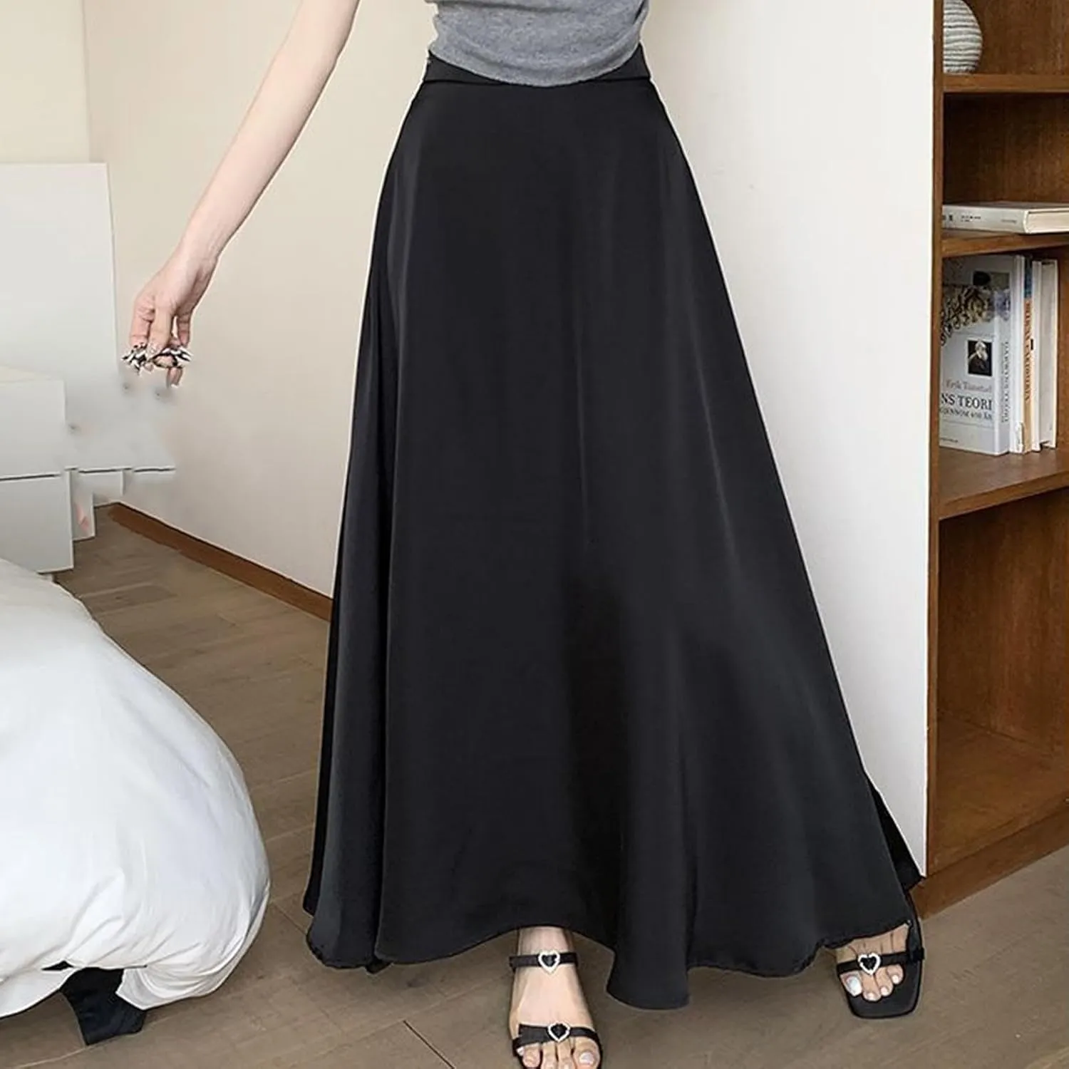 Womens Satin High Waisted Maxi Skirts 2025 Elegant Flowy Cocktail Party Wedding Dress Silk Casual A-Line Long Skirt