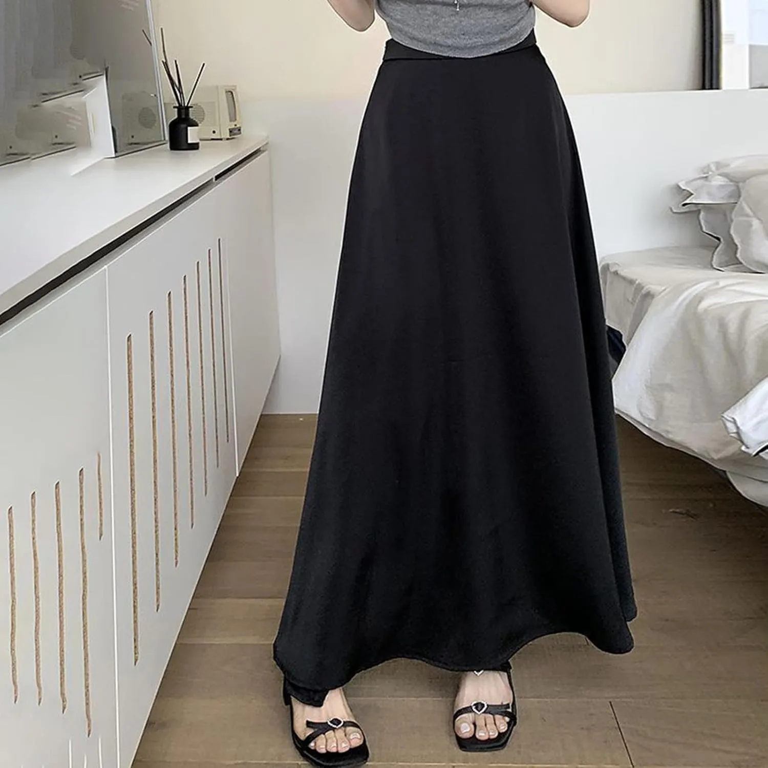 Womens Satin High Waisted Maxi Skirts 2025 Elegant Flowy Cocktail Party Wedding Dress Silk Casual A-Line Long Skirt
