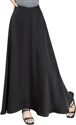 Womens Satin High Waisted Maxi Skirts 2025 Elegant Flowy Cocktail Party Wedding Dress Silk Casual A-Line Long Skirt