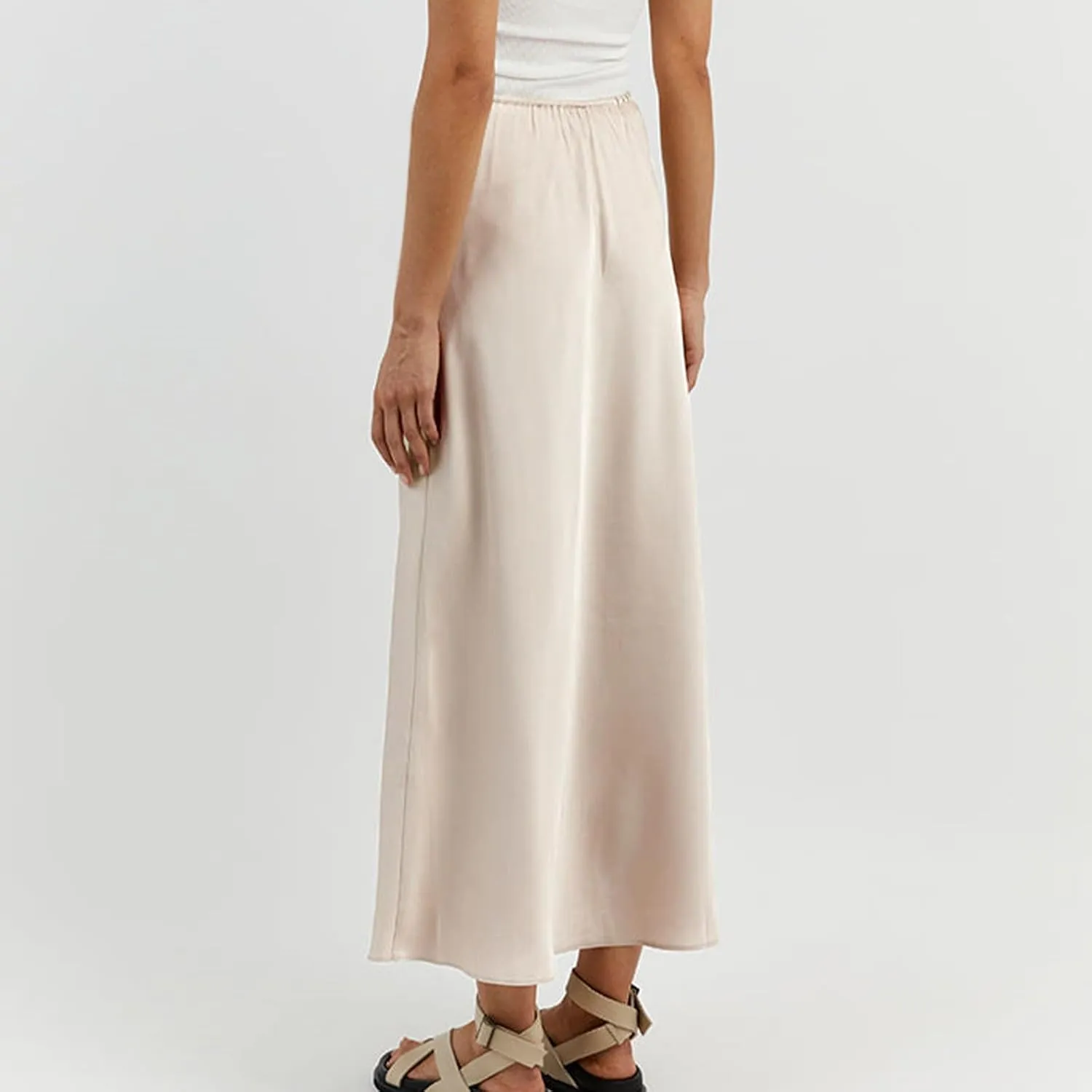 Women's Satin Maxi Skirts High Waist Silk Elegant Flowy Casual A-Line Long Skirt Cocktail Party Weekend Midi Skirt