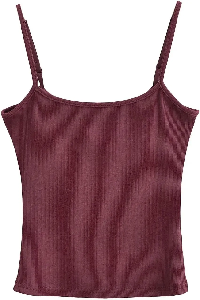 Women's Short Camisole Summer Square Neck Sleeveless Solid Color Casual Knit Top