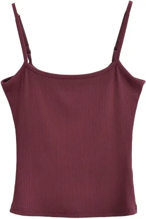 Women's Short Camisole Summer Square Neck Sleeveless Solid Color Casual Knit Top