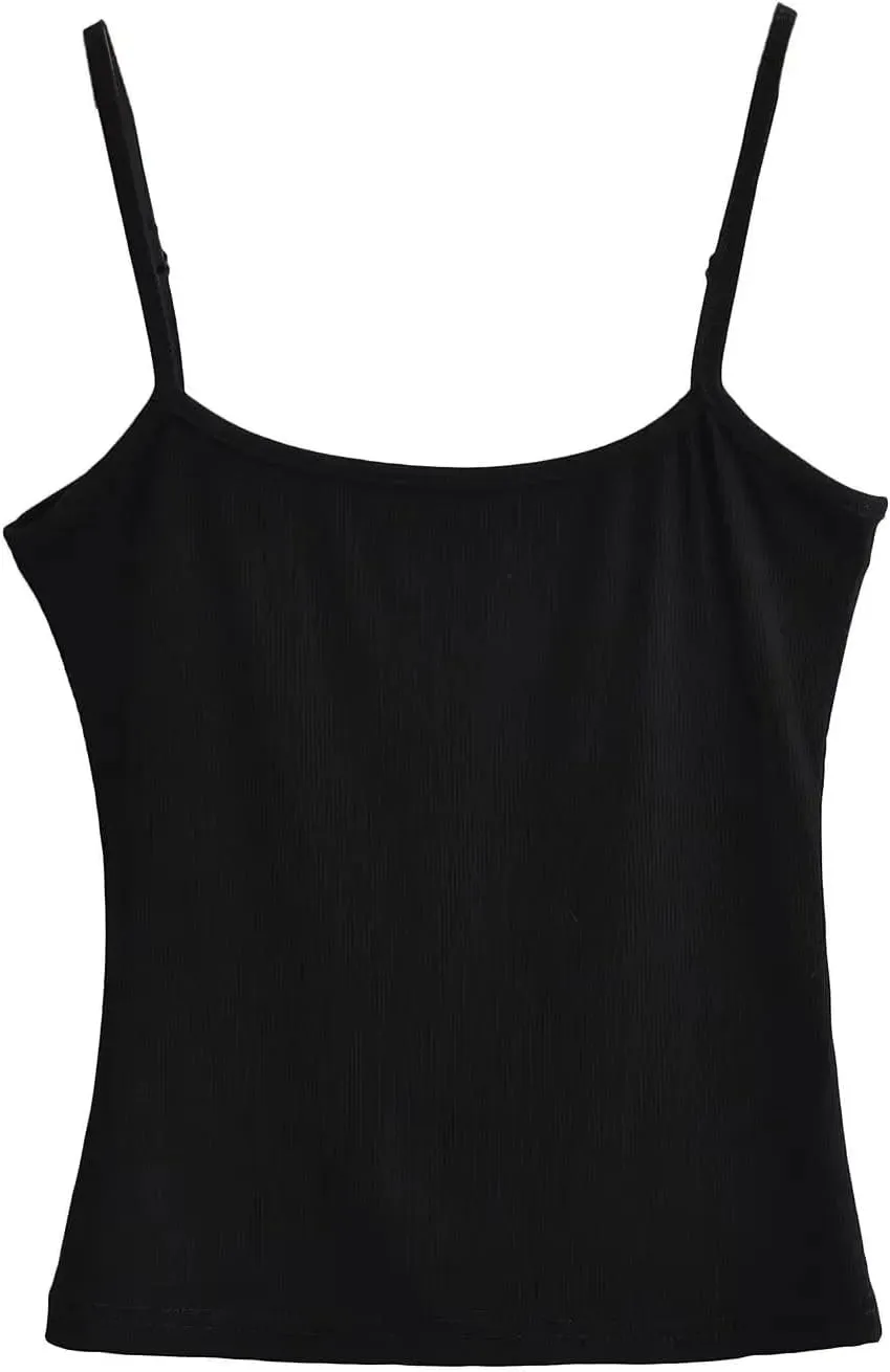 Women's Short Camisole Summer Square Neck Sleeveless Solid Color Casual Knit Top