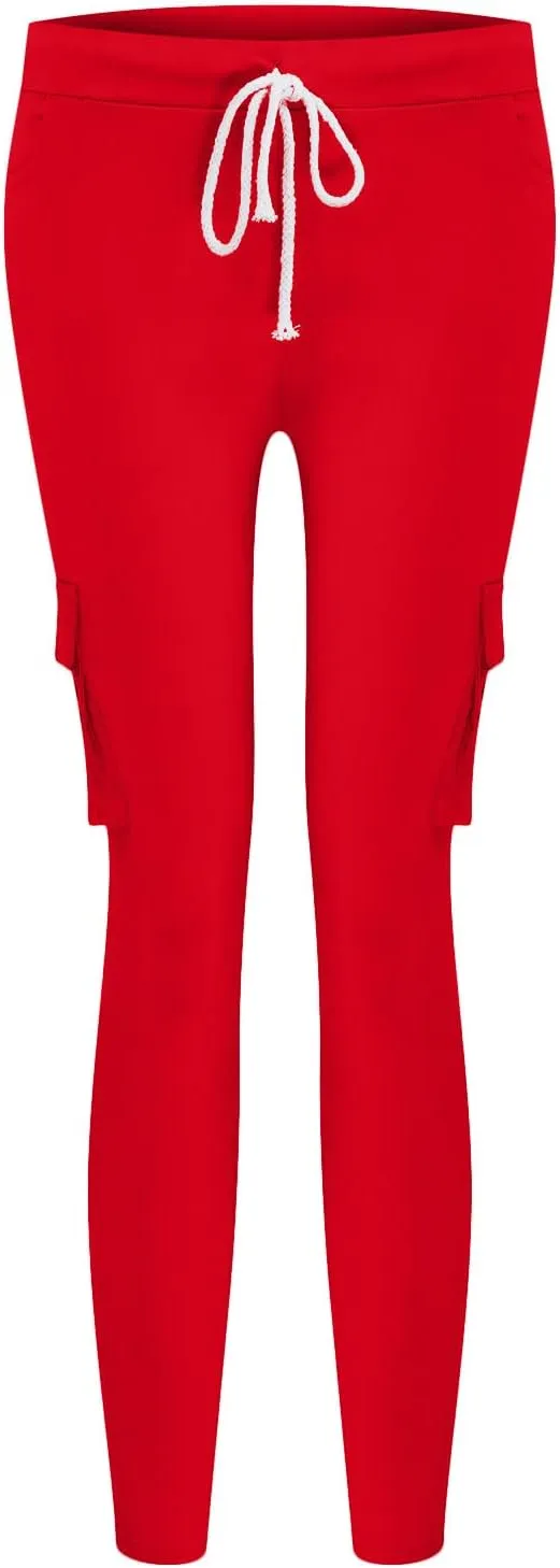 Womens Skinny Cargo Pants Casual Drawstring High Waist Stretch Cargo Joggers Butt Lift Pencil Trousers with Pockets