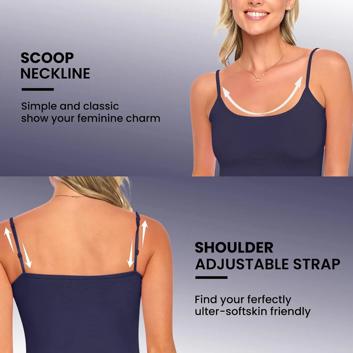 Women's Soft and Breathable Cotton Stretch Camisole with Adjustable Strap Tank Top