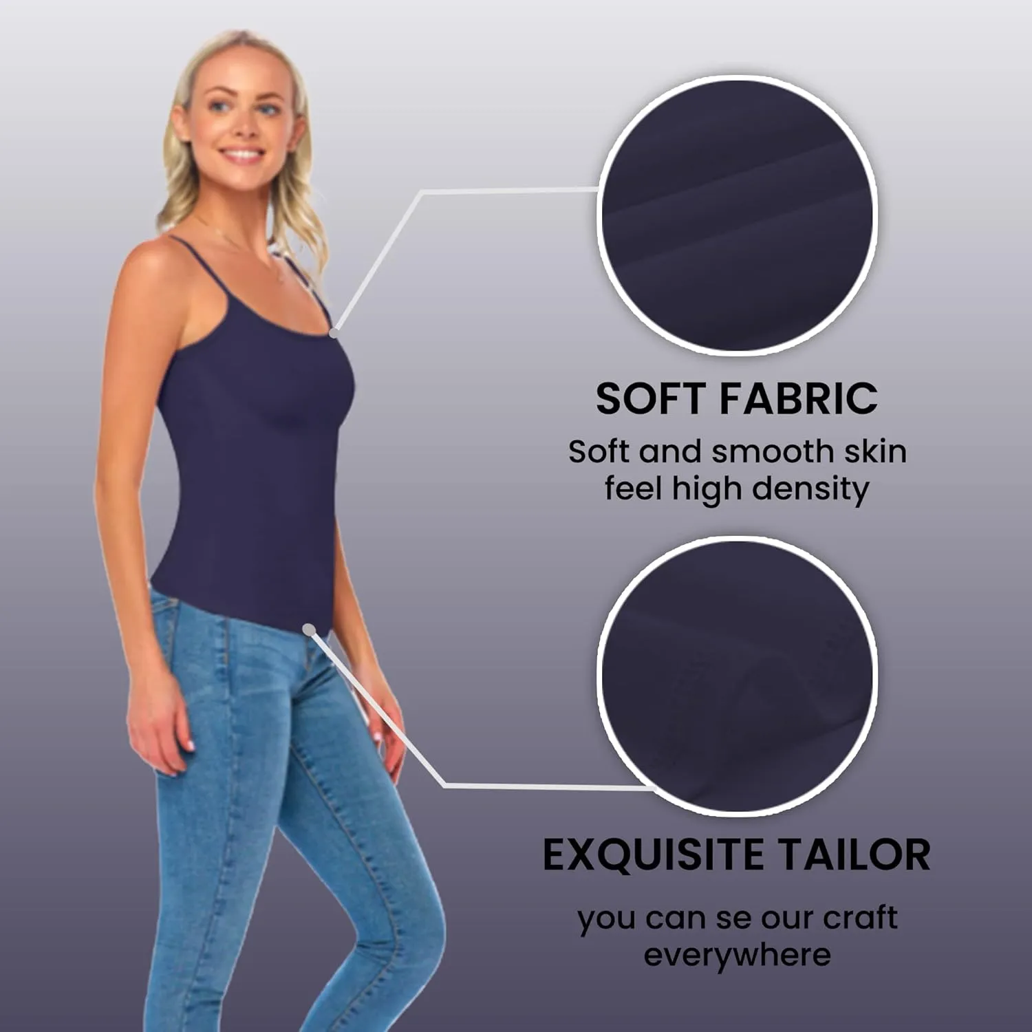 Women's Soft and Breathable Cotton Stretch Camisole with Adjustable Strap Tank Top