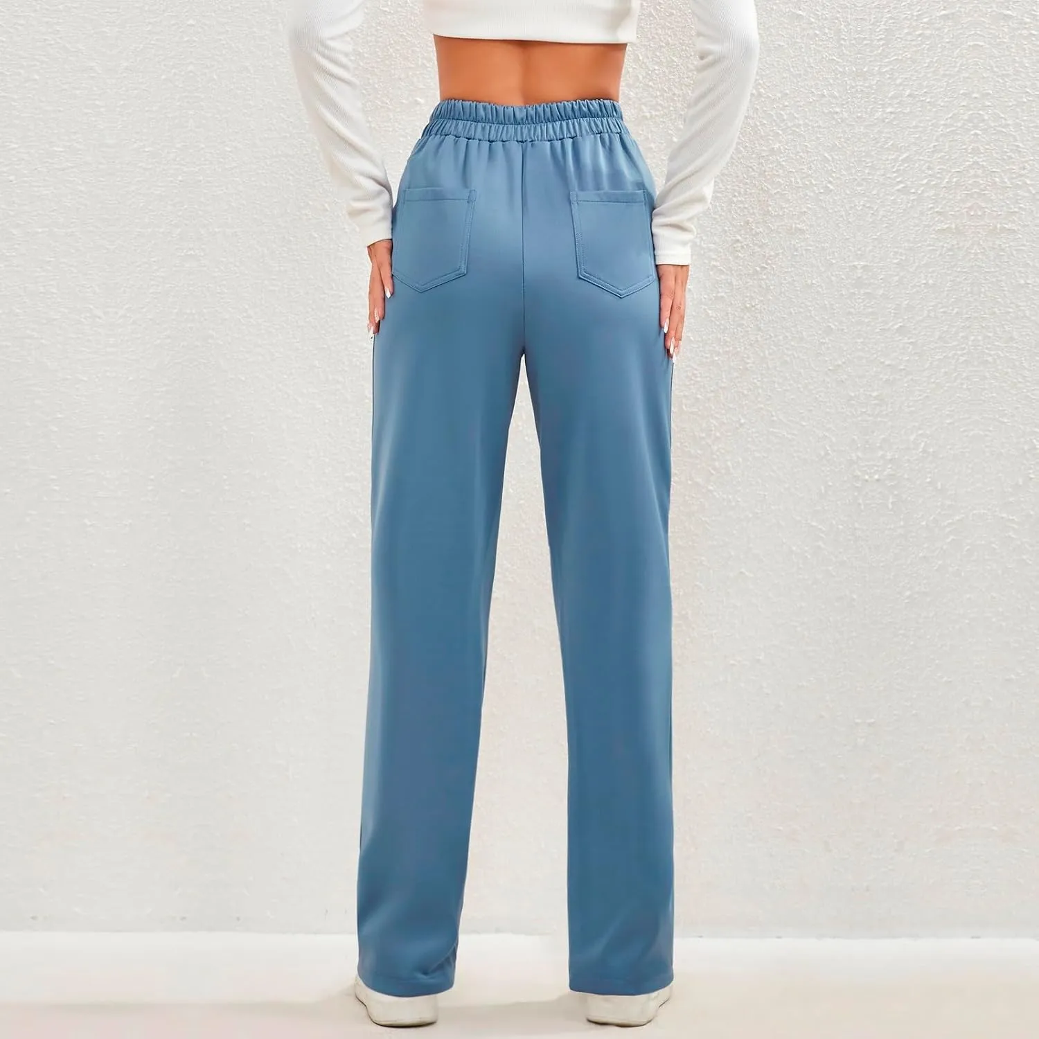 Women's Straight Leg Dress Pants Fahion 2024 High Waisted Button Down Stretchy Business Work Trousers with Pockets