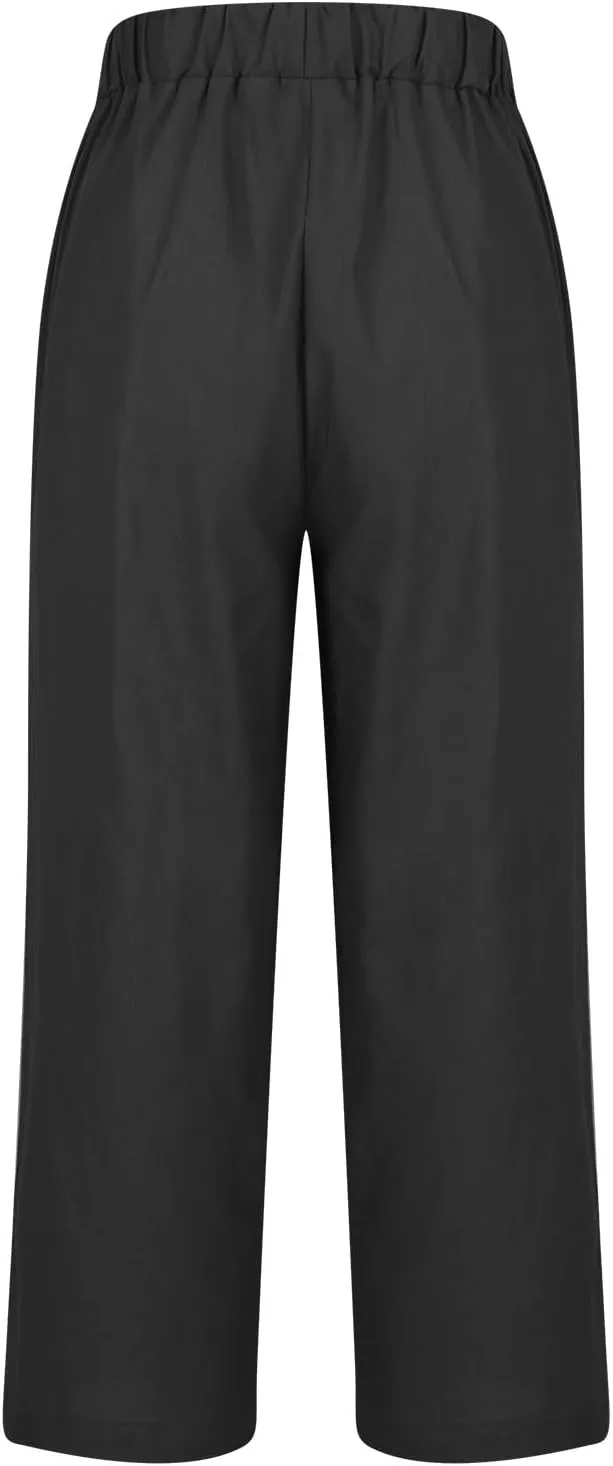 Womens Straight Leg Linen Pants with Pokets High Waist Pants Beach Summer Bottoms Casual Trousers Loungewear