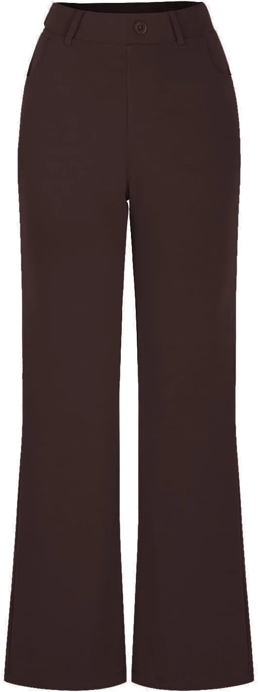 Womens Suit Pants Casual Elastic High Waist Button Wide Leg Pants Businenss Solid Color Bootcut Trouser with Pockets