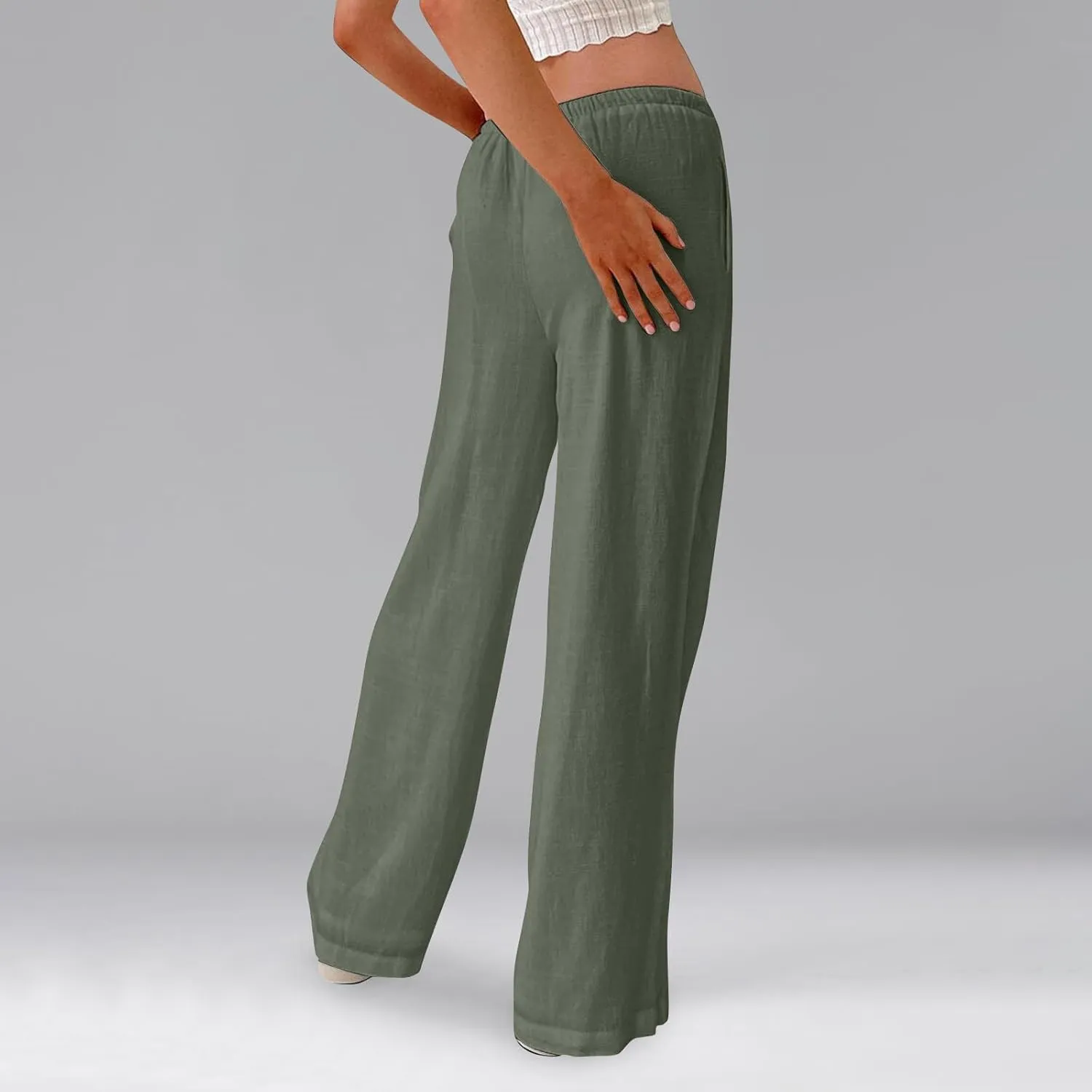 Womens Summer Casual Pant Cotton Linen Button 2025 Flowy Pants & Palazzo Straight High Rise Solid Baggy Clothes Pocket