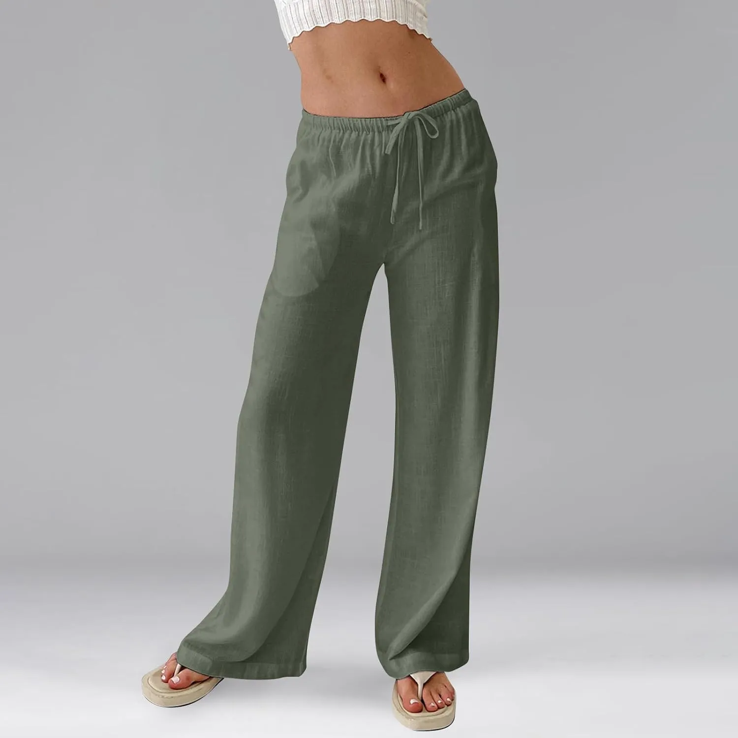 Womens Summer Casual Pant Cotton Linen Button 2025 Flowy Pants & Palazzo Straight High Rise Solid Baggy Clothes Pocket