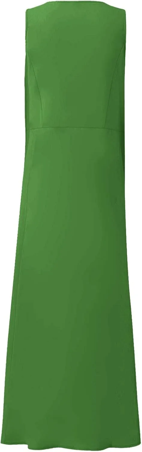 Women's Summer Cotton Linen Dress Sleeveless Elegant Flowy Dresses 2025 Plus Size Loose Comfy Dress with Pockets