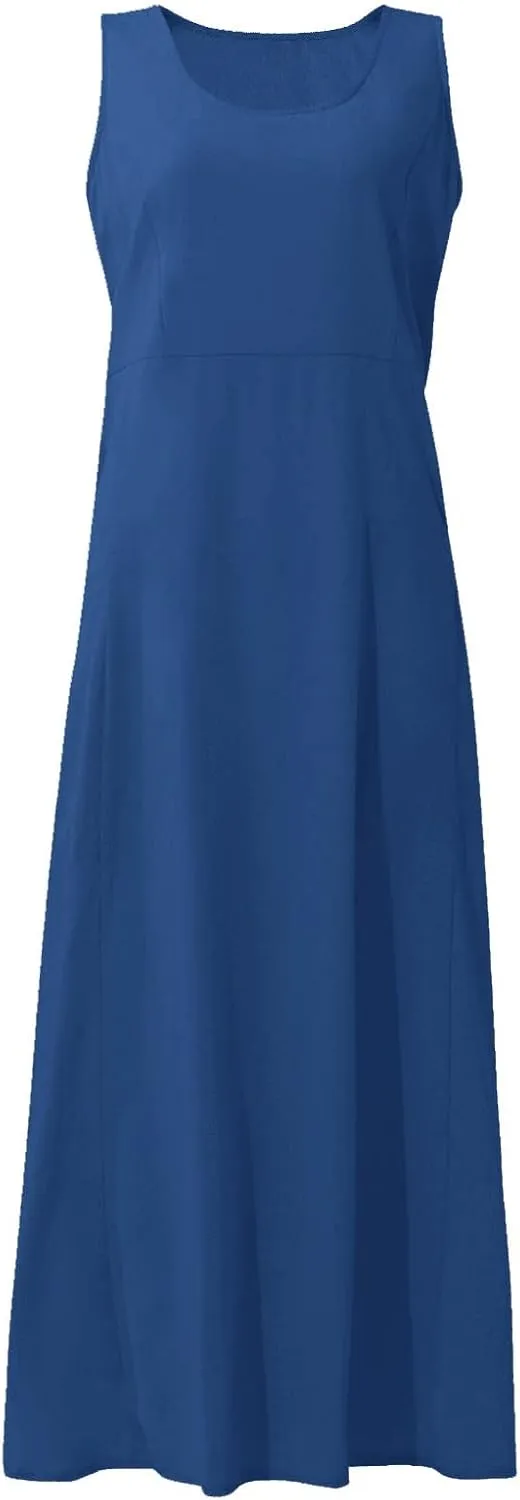 Women's Summer Cotton Linen Dress Sleeveless Elegant Flowy Dresses 2025 Plus Size Loose Comfy Dress with Pockets