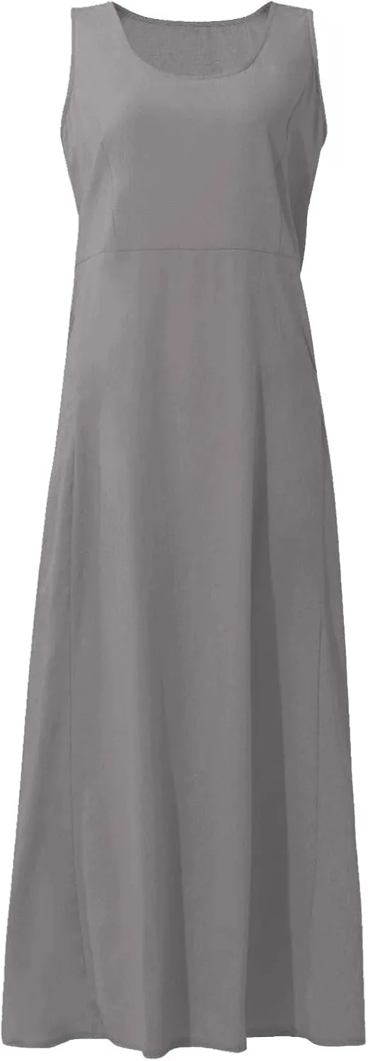 Women's Summer Cotton Linen Long Dress 2025 Sleeveless Elegant Flowy Dresses Plus Size Loose Comfy Dress with Pockets