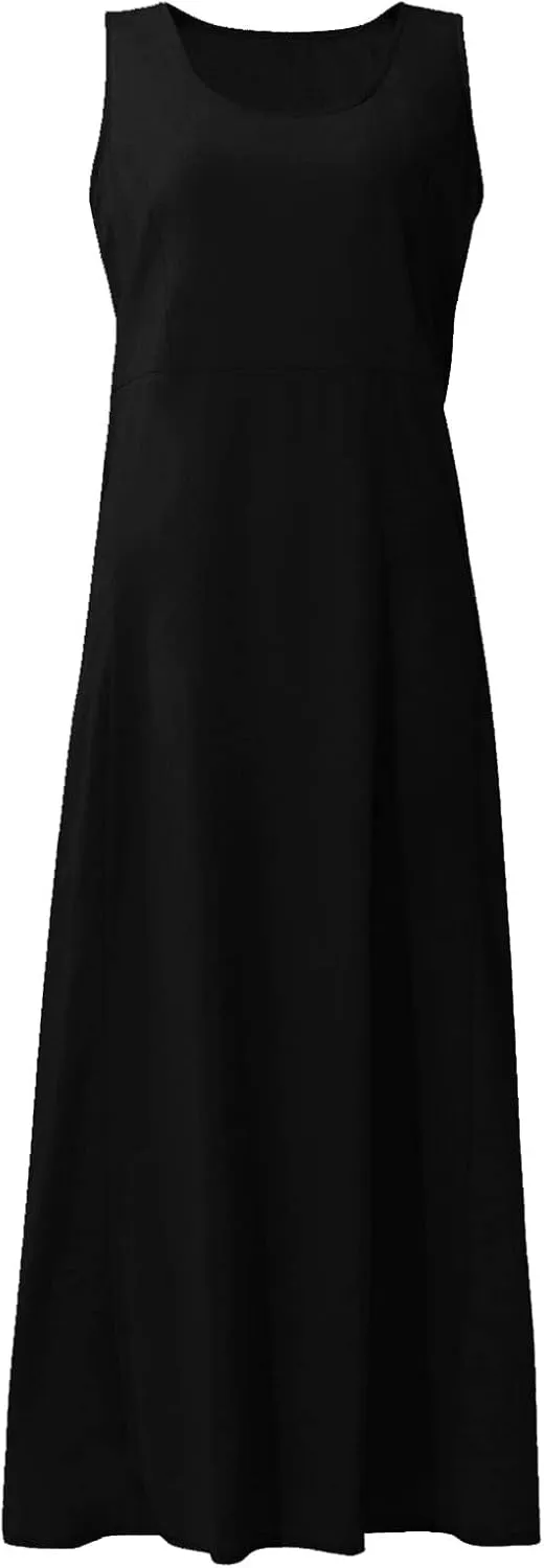 Women's Summer Cotton Linen Long Dress 2025 Sleeveless Elegant Flowy Dresses Plus Size Loose Comfy Dress with Pockets