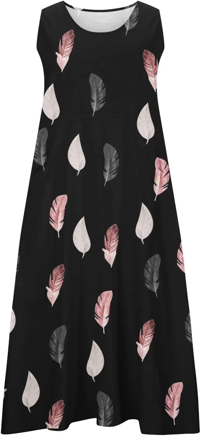 Women's Summer Cotton Linen Long Dress Sleeveless Elegant Flowy Dresses Plus Size Loose Comfy Dress with Pockets