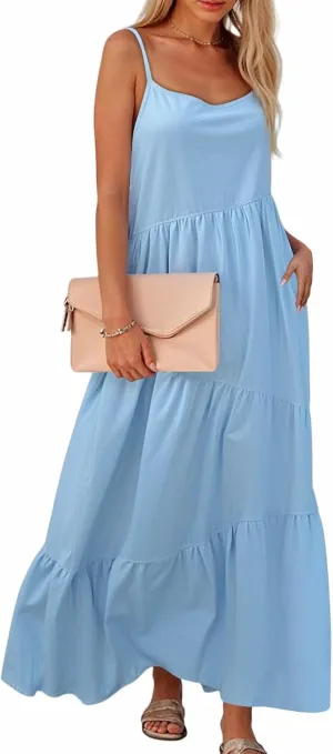 Women's Summer Sleeveless Maxi Dress Casual Loose Beach Long Sundress with Pockets Elegant Flowy A-Line Design Dress