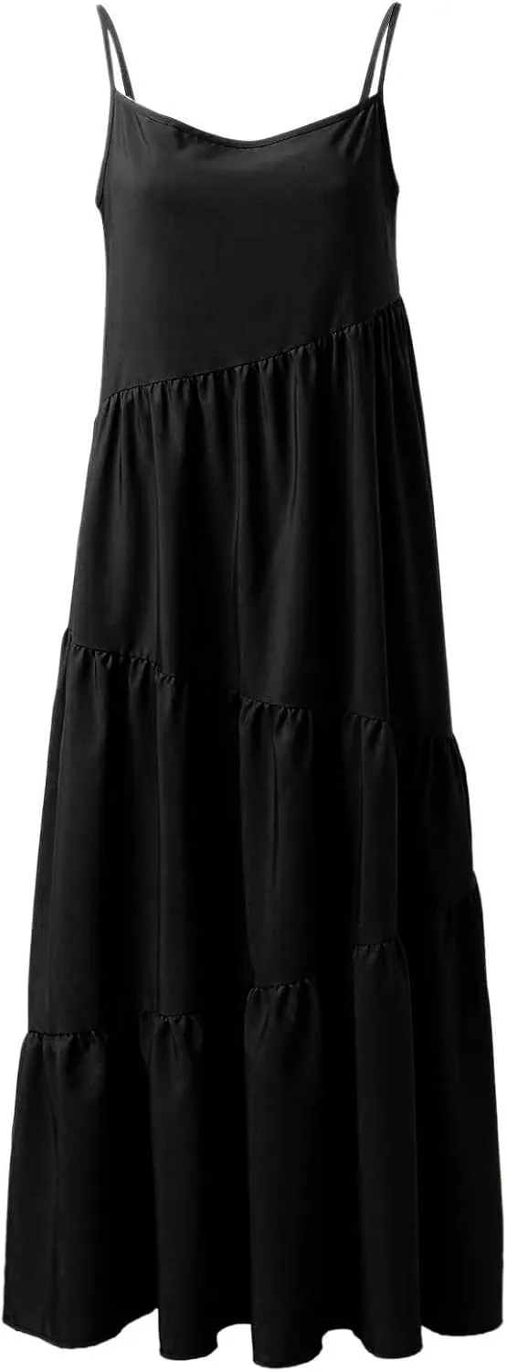 Women's Summer Sleeveless Maxi Dress Casual Loose Beach Long Sundress with Pockets Elegant Flowy A-Line Design Dress