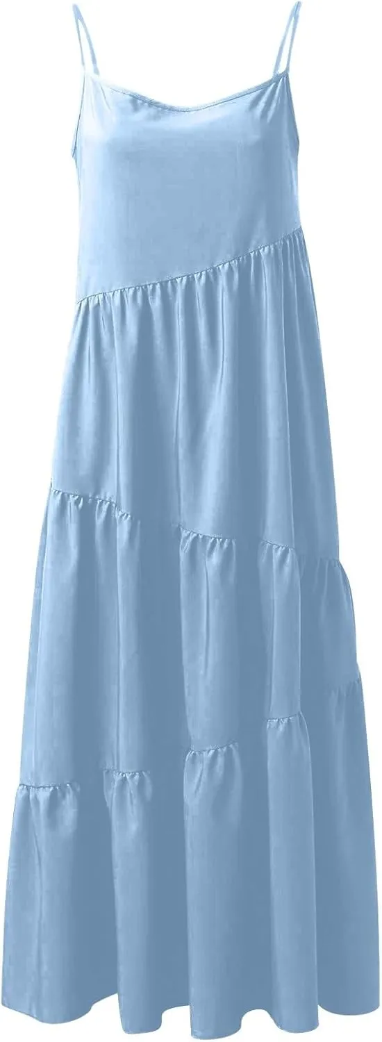 Women's Summer Sleeveless Maxi Dress Casual Loose Beach Long Sundress with Pockets Elegant Flowy A-Line Design Dress