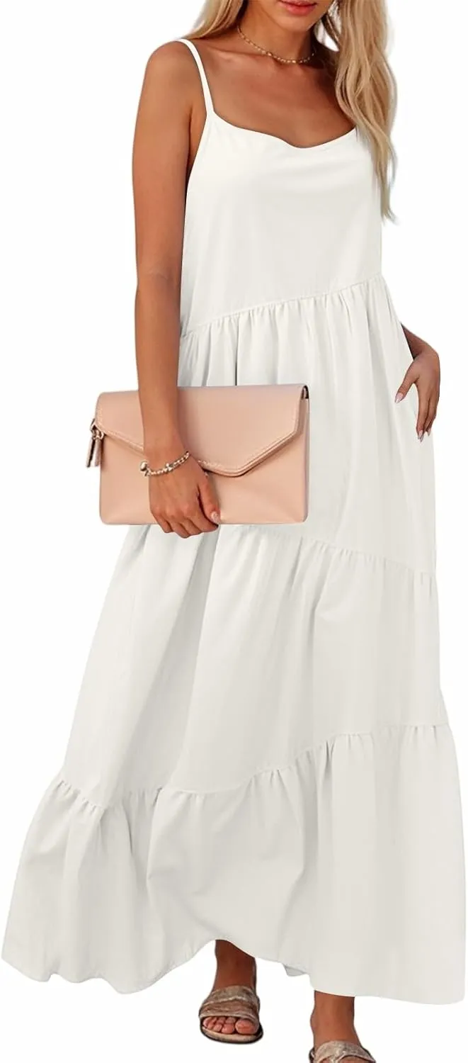 Women's Summer Sleeveless Maxi Dress Casual Loose Beach Long Sundress with Pockets Elegant Flowy A-Line Design Dress