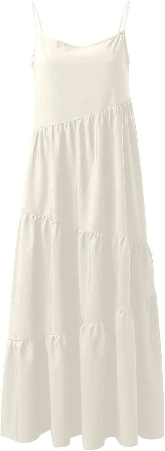 Women's Summer Sleeveless Maxi Dress Casual Loose Beach Long Sundress with Pockets Elegant Flowy A-Line Design Dress