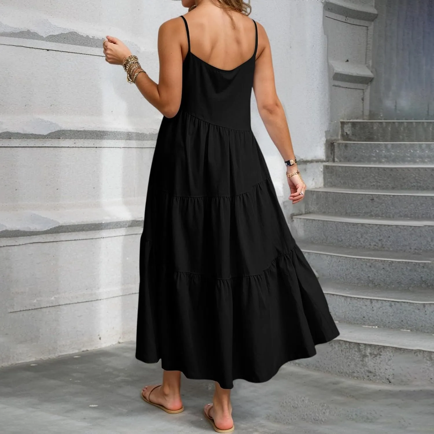 Women's Summer Sleeveless Maxi Dress Casual Loose Beach Long Sundress with Pockets Elegant Flowy A-Line Design Dress