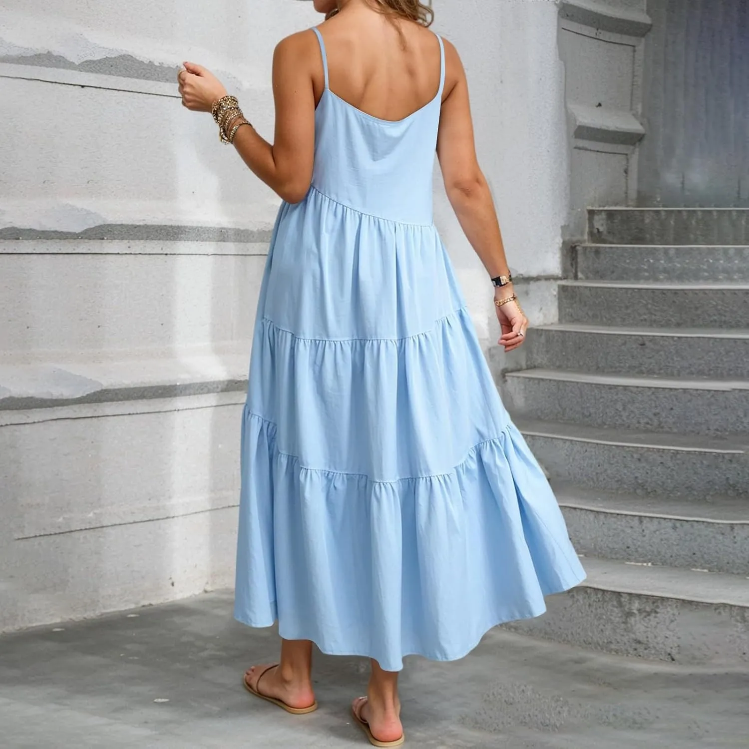 Women's Summer Sleeveless Maxi Dress Casual Loose Beach Long Sundress with Pockets Elegant Flowy A-Line Design Dress