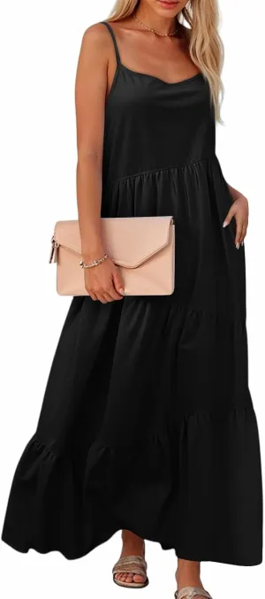 Women's Summer Sleeveless Maxi Dress Casual Loose Beach Long Sundress with Pockets Elegant Flowy A-Line Design Dress