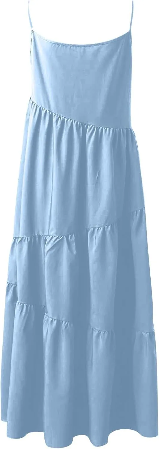 Women's Summer Sleeveless Maxi Dress Casual Loose Beach Long Sundress with Pockets Elegant Flowy A-Line Design Dress