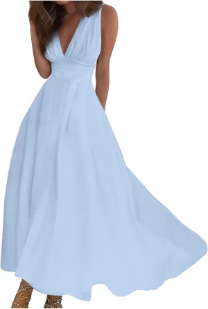 Womens Sundress Summer Floral Short Sleeve Wrap V Neck A-Line Midi Dress 2025 Elegant Flowy Beach Swing Dresses