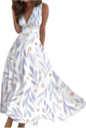 Womens Sundress Summer Floral Short Sleeve Wrap V Neck A-Line Midi Dress 2025 Elegant Flowy Beach Swing Dresses