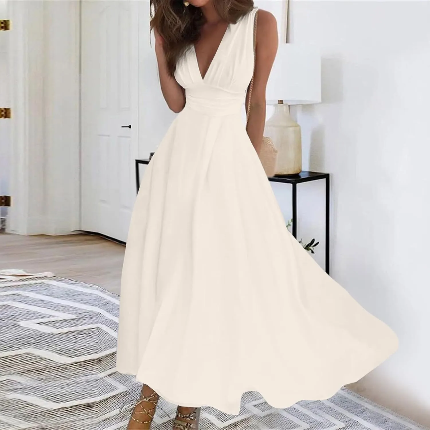 Womens Sundress Summer Floral Short Sleeve Wrap V Neck A-Line Midi Dress 2025 Elegant Flowy Beach Swing Dresses